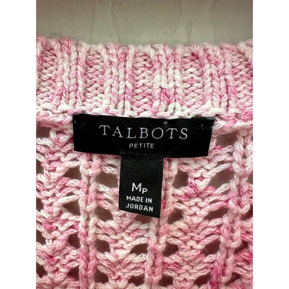 TALBOTS Rainbow Open Knit Sweater Cotton Pastel Stripe Pullover | Petite Medium - Picture 5 of 6